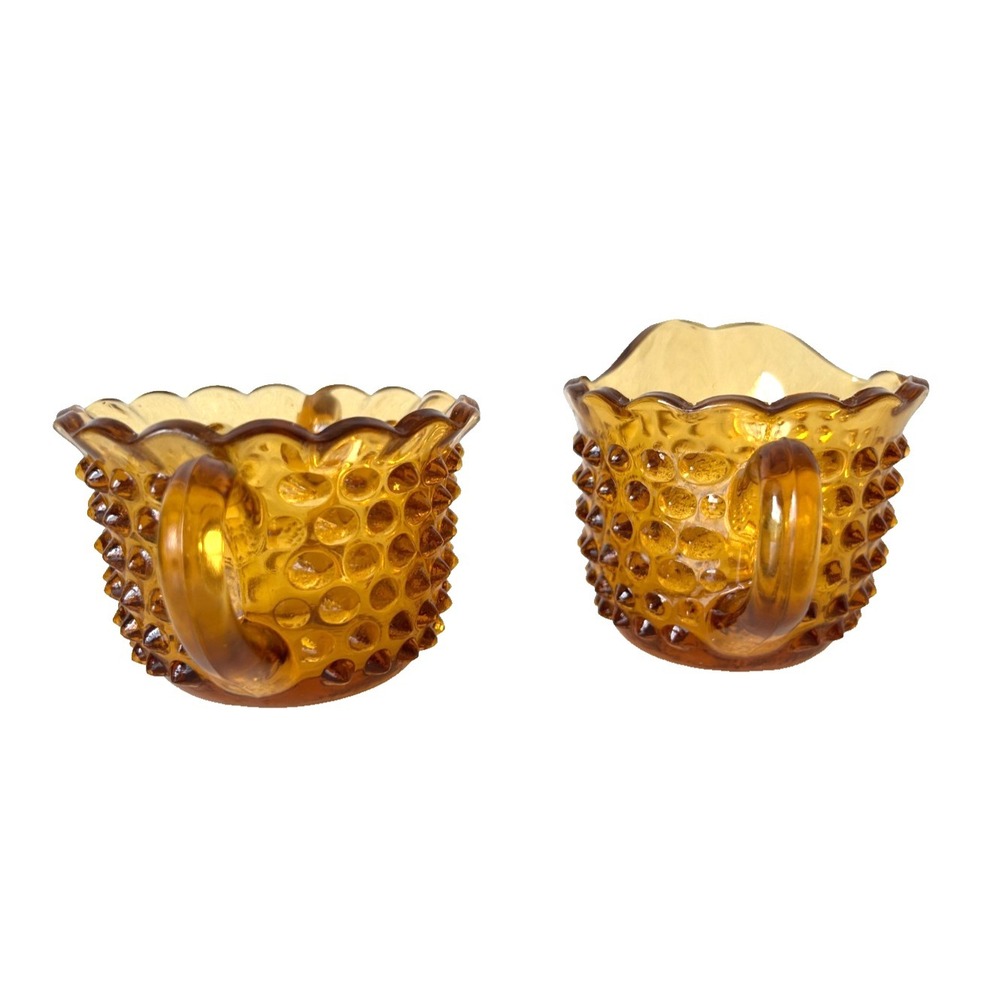 70s LE Smith Hobnail Yellow Gold Glass Sugar and Creamer Set Scalloped - Picture 2 of 11